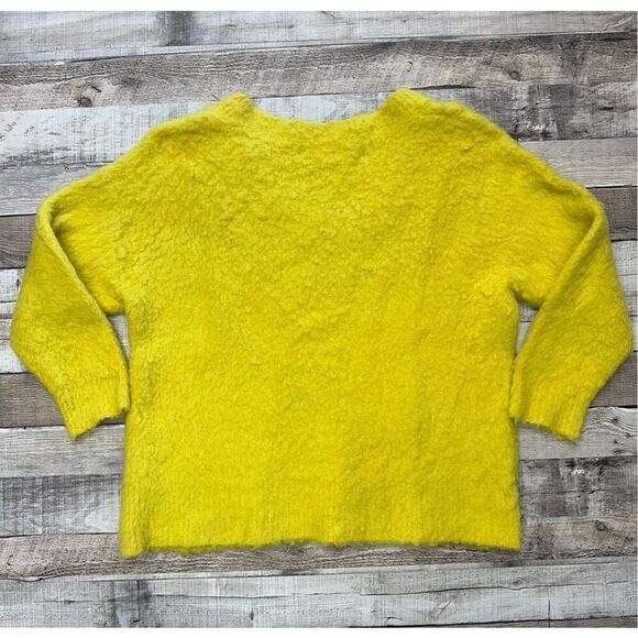 Anthropologie Simone Yellow V Neck Merino Wool Blend Long Sleeve Sweater | Small - Picture 3 of 8